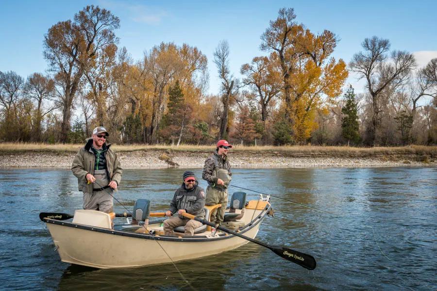 Anglers fishing from a McKenzie River drift boat With room for three, McKenzie River drift boats make a lot of sense for those hoping to fish with friends