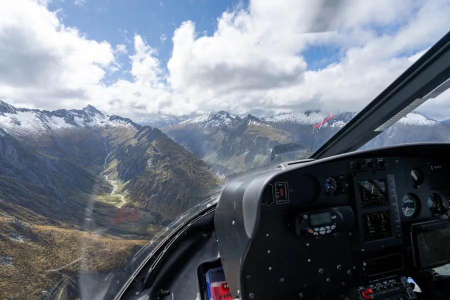 Helicopter flight while fishing in New Zealand