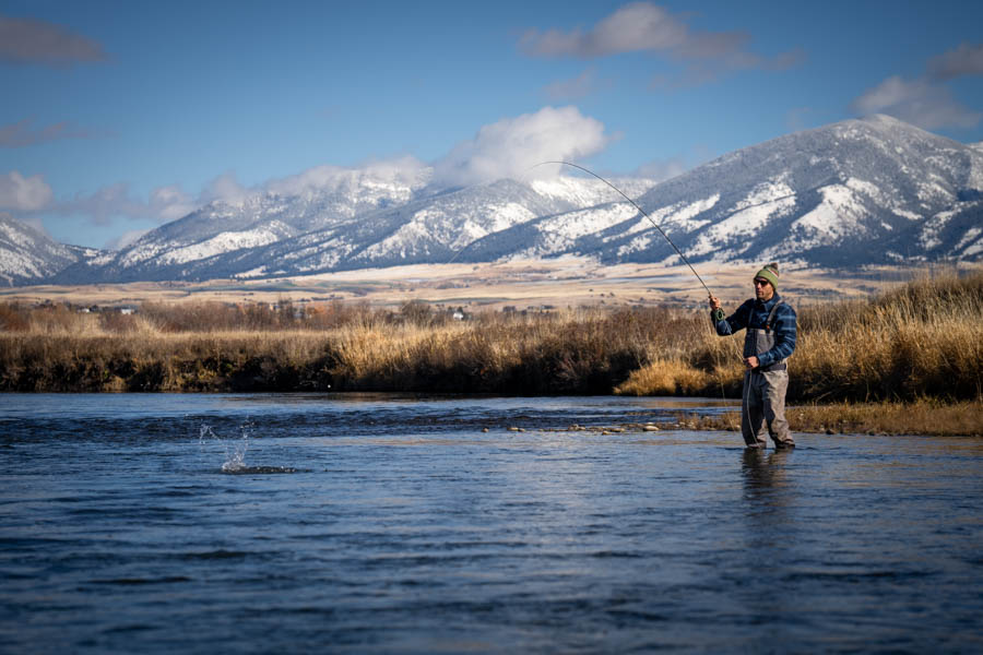 Fly fishing the East Gallatin River in winter near Bozeman Montana